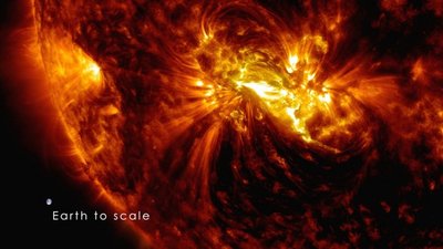 Saulės dėmės AR 2192 ir Žemės dydžių palyginimas
