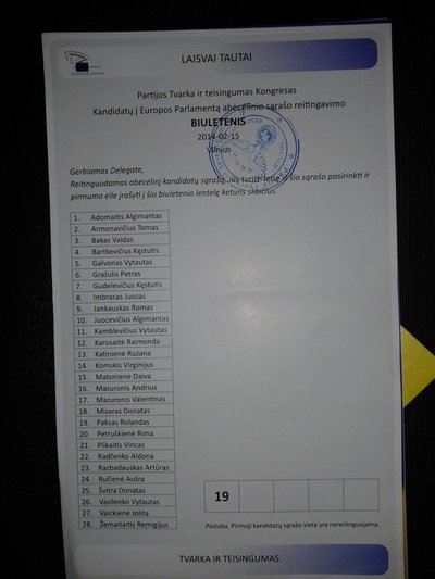 „Tvarkiečių“ tarybos balsavimo biuletenis (A. Mazuronio nuotr.)