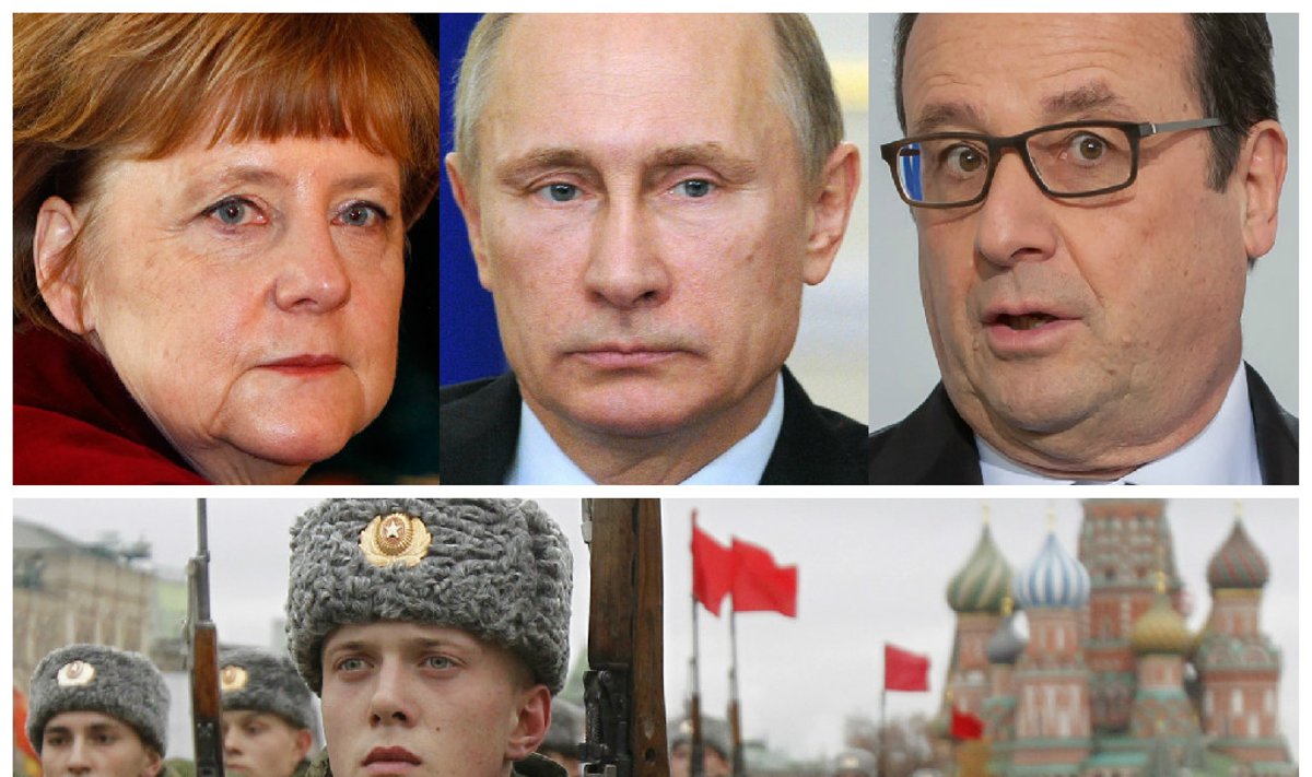 Angela Merkel, Vladimiras Putinas, Francois Hollande'as