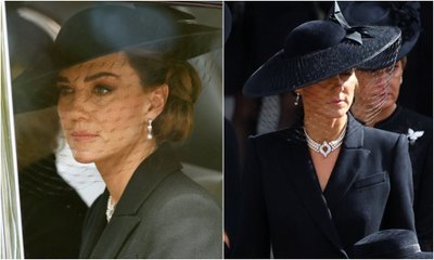 Kate Middleton laidotuvėse puošėsi karalienės papuošalais
