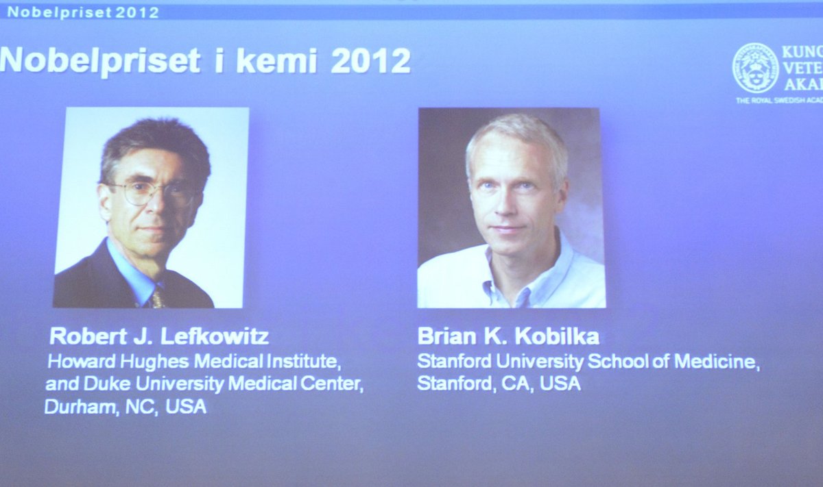 Nobelio chemijos premijos laureatai Robertas J. Lefkowitzas ir Brianas K. Kobilka