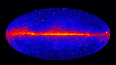 Dangaus skliautas, Paukščių tako galaktika ir kiti kosminiai dariniai užfiksuoti  NASA Fermi Gamma-ray kosminiu teleskopu. NASA/DOE/Fermi LAT nuotr.
