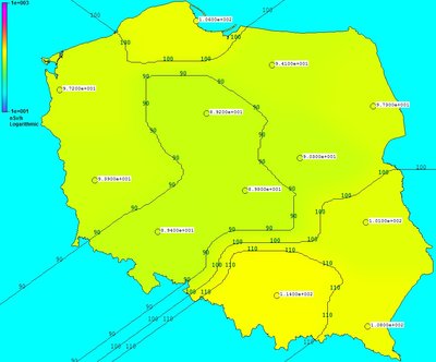 Mapa rozkładu mocy dawki promieniowania gamma w Polsce. Źródło: Państwowa Agencja Atomistyki 