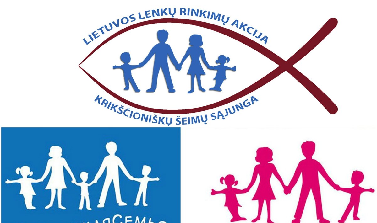 Lenkų rinkimų akcijos logotipo ir Rusijos bei Prancūzijos "tradicinės šeimos gynėjų" vėliavų palyginimas.