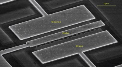 Mikroschemose naudojamų tranzistorių pavyzdys (Intel iliustr.)