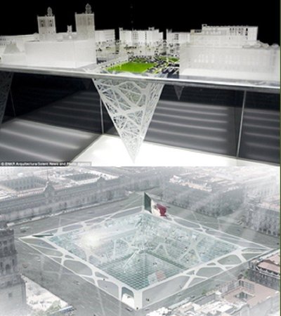 Meksiko mieste planuojamas biurų pastatas-stiklinė piramidė po žeme/ G. Klimavičiaus pristatymo skaidrės