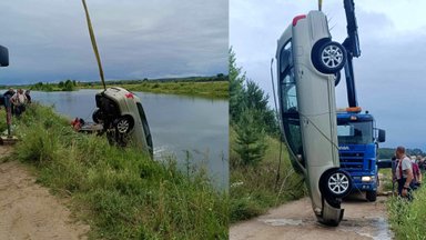Nelaimė Jurbarko rajone: karjere nuskendo automobilis, jaunuoliai išsigelbėjo išdaužę lango stiklą