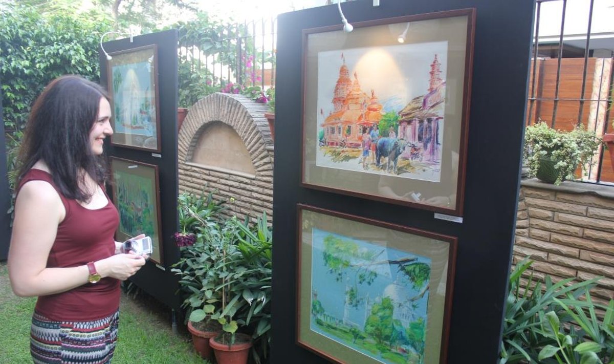 The exhibition showcases around 30 pieces of artwork by a Lithuanian Gintautas Vyšniauskas and an Indian Arijeet Chanda.