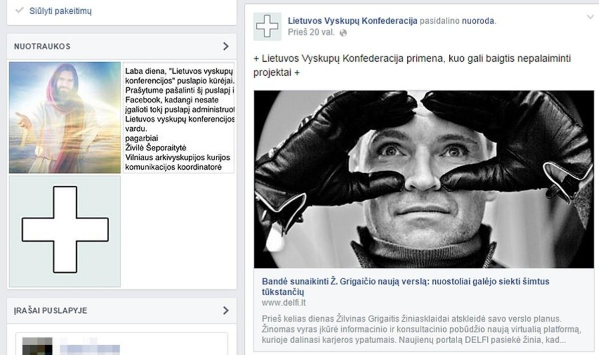 Apsimetėliškas Lietuvos Vyskupų Konfederacijos Facebook profilis
