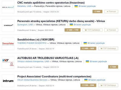 Darbo pasiūlymai ukrainiečiams