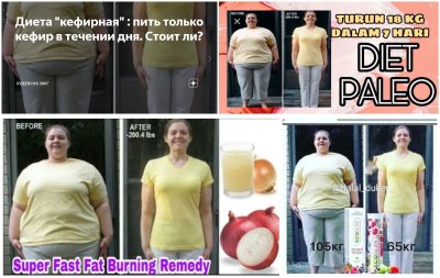 Ta pati nuotrauka, patalpinta reklamuojant skirtingus svorio metimo būdus
