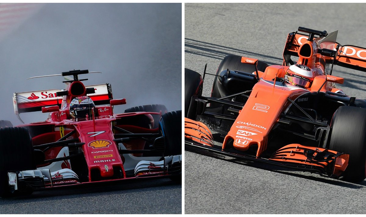 F-1 "Ferrari" ir "McLaren" automobiliai