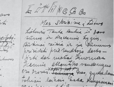 Garsiojo „testamento“ pirmtakas: S. Dariaus rašytas skrydžio manifesto juodraštis; „Lithvega“ – pirminis lėktuvo pavadinimas; Čikaga, 1932 / BLKM nuotr.