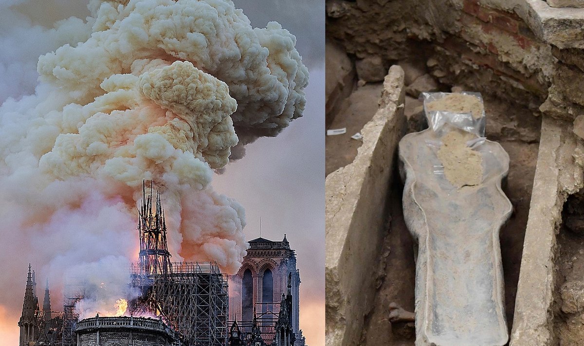 Paryžiaus katedros požemiuose po gaisro aptikti švininiai sarkofagai.