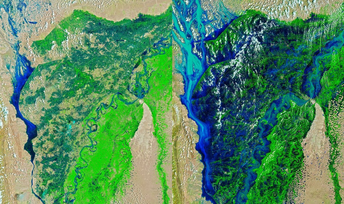 Potvyniai Pakistane. ESA/NASA nuotr.