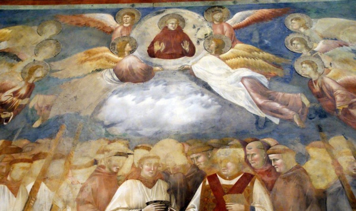 Švento Pranciškaus Asyžiečio atvaizdas Giotto freskoje šv. Pranciškaus Asyžiečio katedroje bazilikoje Italijoje.