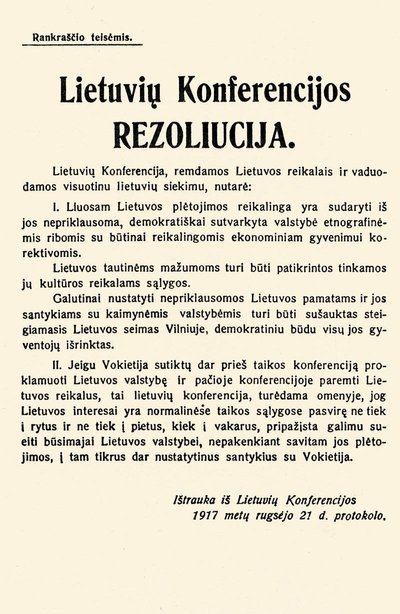 Lietuvių konferencijos rezoliucija, atspausdinta lapelyje „Rankraščio teisėmis“