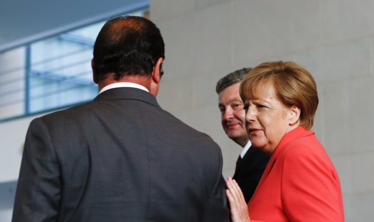 Angela Merkel, Francois Hollande'as, Petro Porošenka