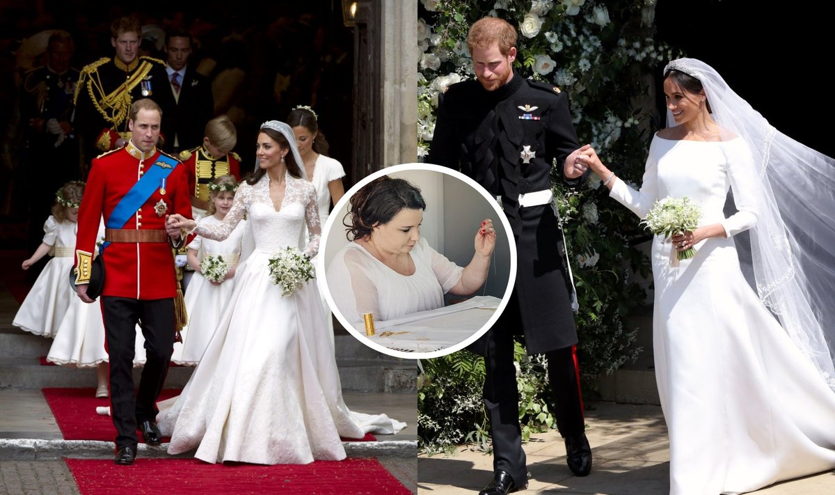 Kate Middleton ir Meghan Markle vestuvines sukneles papuošusi siuvinėtoja vos suduria galą su galu