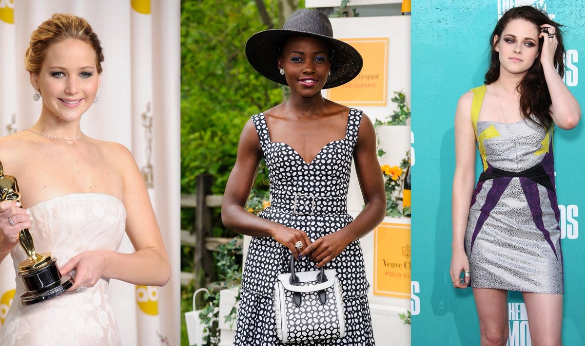 Stilingiausias 2014-ųjų moterų trejetukas: Jennifer Lawrence, Lupita Nyong'o, Kristen Stewart.