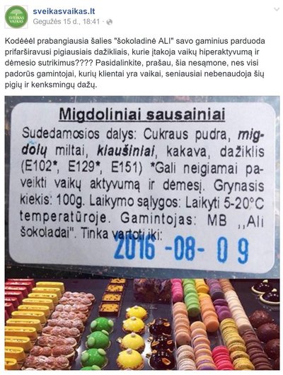 A. Gadžijevo įmonės gaminamų migdolinių sausainių sudėtis