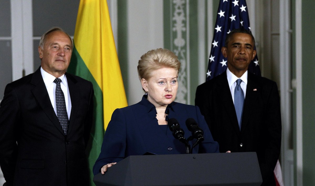 Prezident Dalia Grybauskaitė at a press conference with the US President  Barack Obama in Tallinn