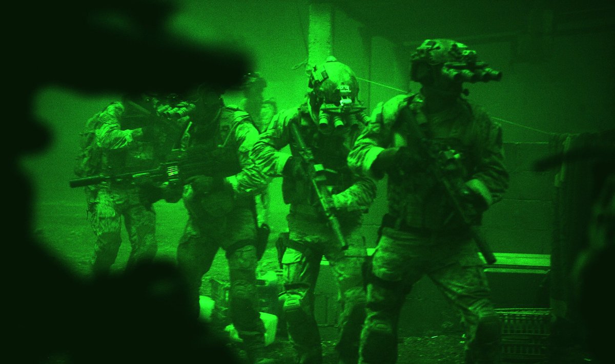 Kadras iš filmo "Zero Dark Thirty": JAV karinio jūrų laivyno specialiųjų pajėgų SEAL 6-osios komandos nariai šturmuoja Osamos Bin Ladeno namus