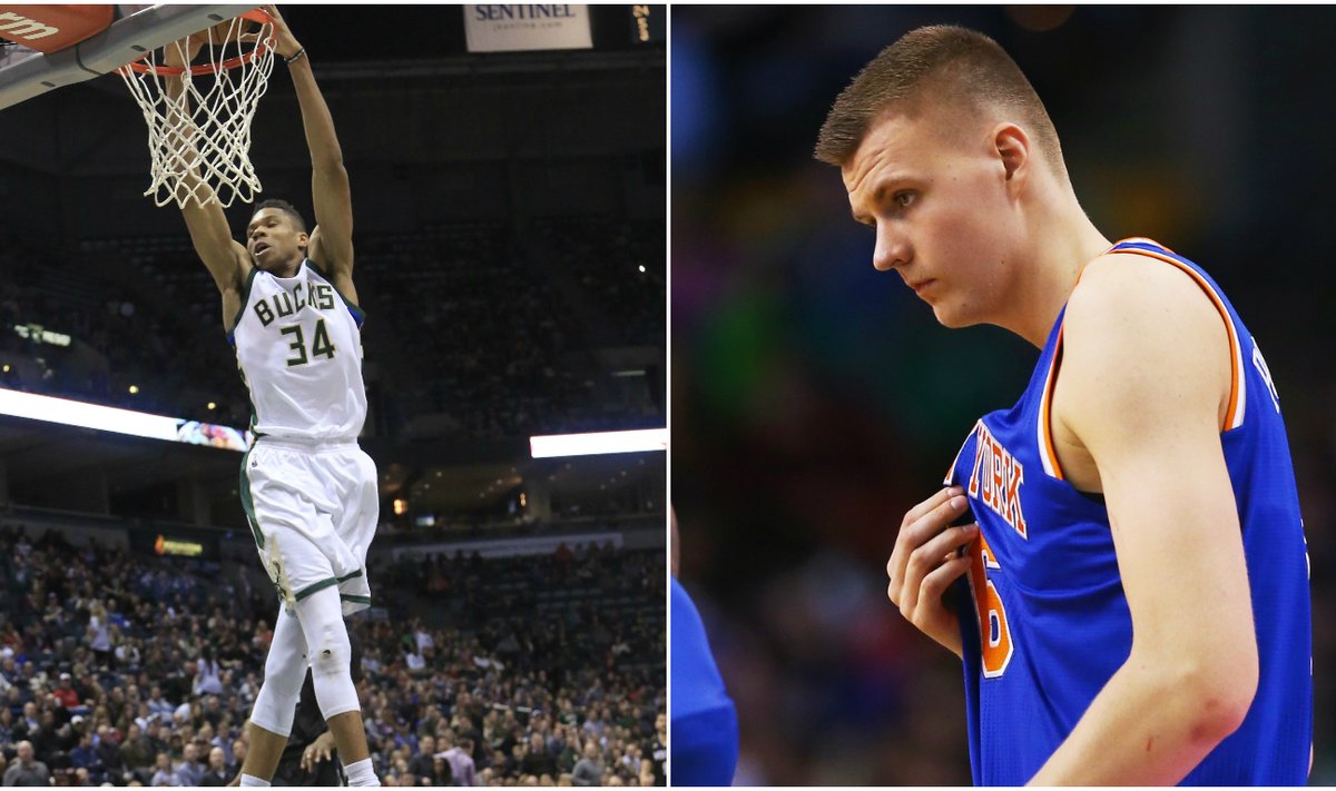 Giannis Antetokounmpo ir Kristapas Porzingis (AFP ir AP nuotr.)