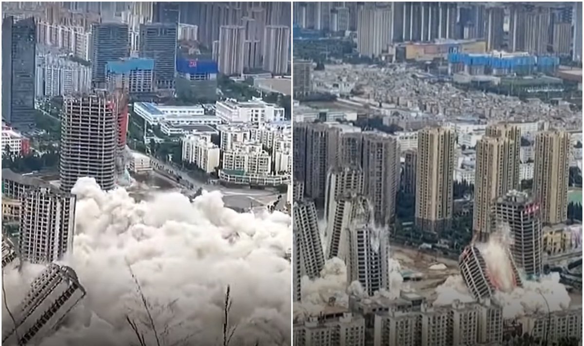 Kinijoje, Kunmingo mieste 2021 m. susprogdinti 15 nebaigtų statyti dangoraižių