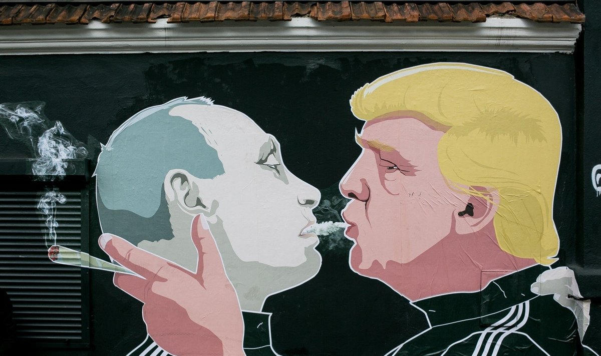 Vladimiras Putinas ir Donaldas Trumpas (M.Bonanu ir D.Čečkausko piešinys)