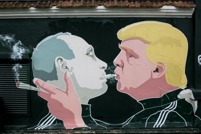 Revamped Trump-Putin graffiti in Vilnius sends new message on cannabis