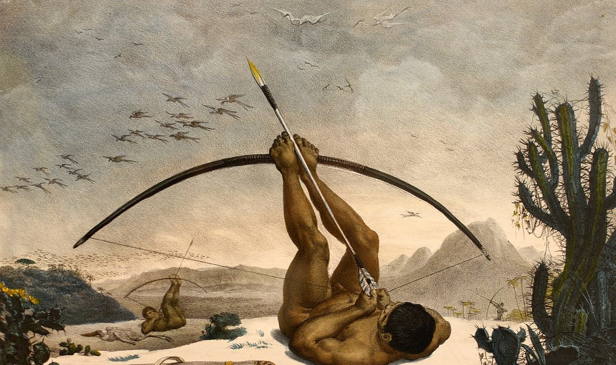 Brazilijos indėnai medžioja. 1834-ųjų paveikslas