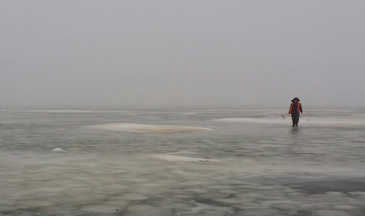 Žvejas ant Kuršių marių ledo
