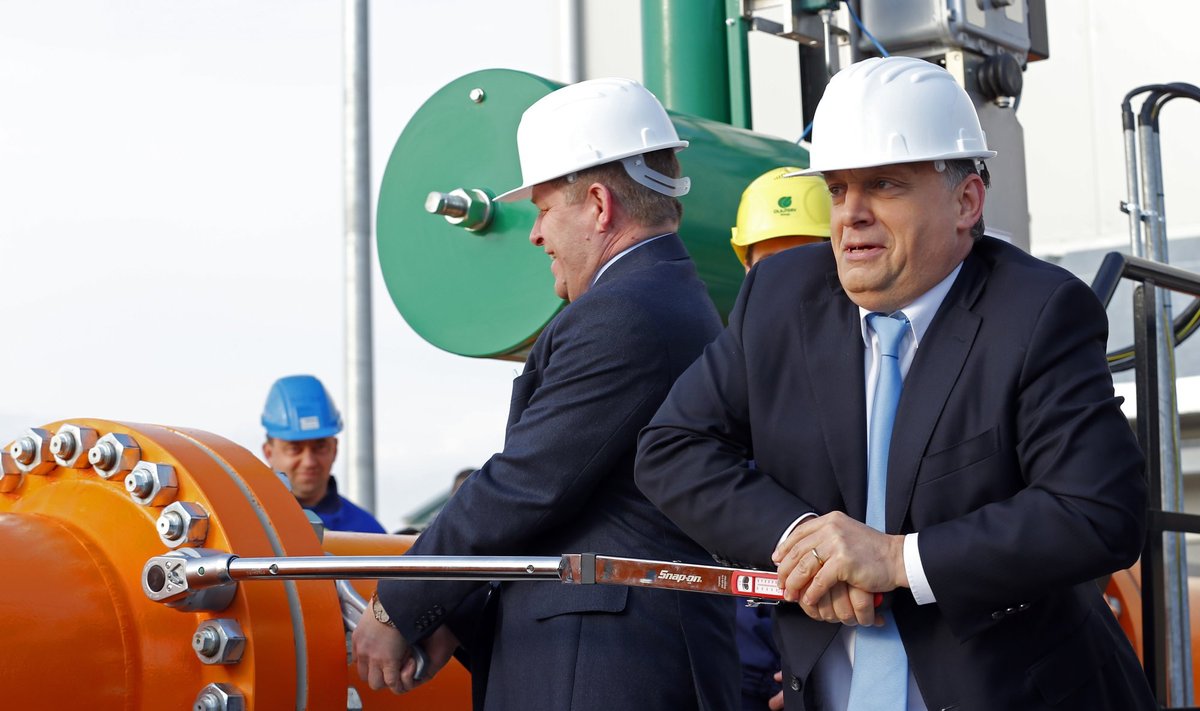 Vengrijos premjeras Viktoras Orbanas ir jo kolega iš Slovakijos Robertas Fico atidaro dujotiekį tarp šalių