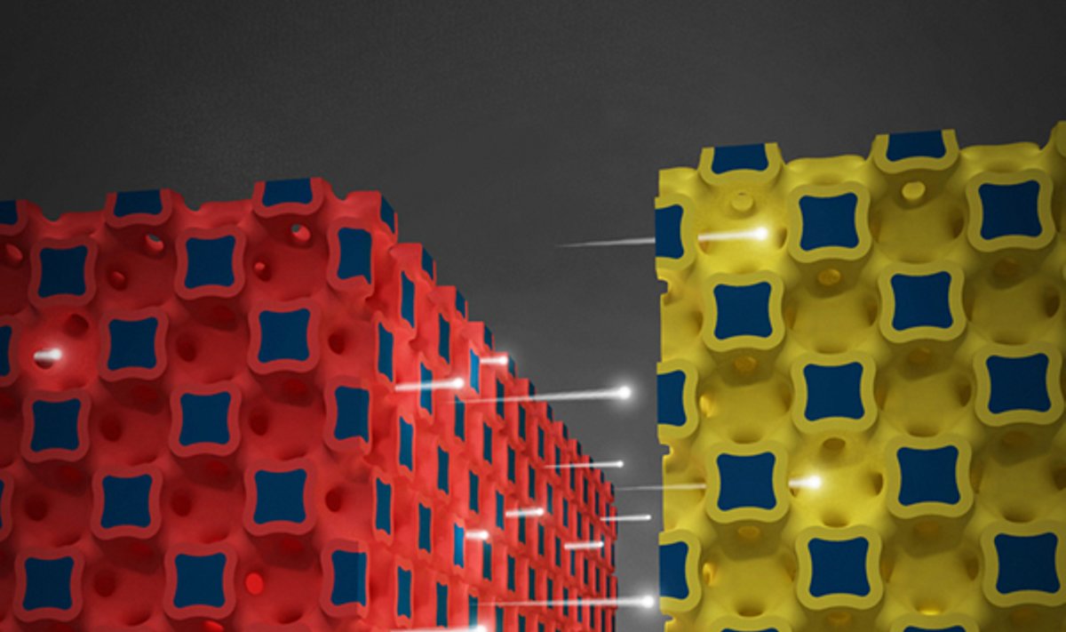Tarp ličio jonų baterijos mikroelektrodų juda elektronų srautai (Ilinojaus universiteto nuotr.)
