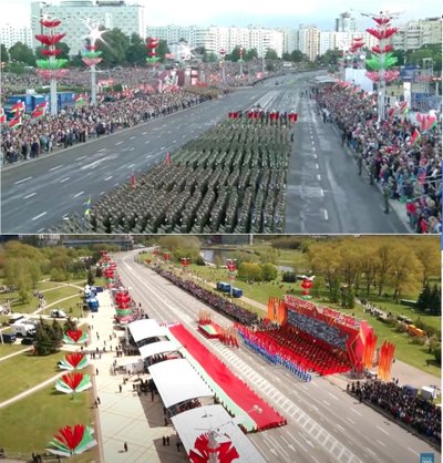 Pergalės dienos paradas Minske 2019 metais ir 2020 metais