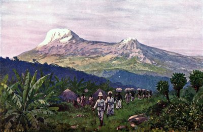 Rudolfo Helgrevės (Rudolf Hellgrewe) piešinys, pirmą kartą paskelbtas 1911 m. vokiškoje Brokhauzo (Brockhaus) enciklopedijoje, o šiuo metu prieinamas per internetą Vikitekoje. Kilimandžaro masyvo papėdėje žygiuoja ginkluotas vokiečių kareivis, lydimas iki pusės išsirengusių juodaodžių aborigenų nešikų karavano. Tuo metu ši teritorija kaip kolonija priklausė kaizerinės Vokietijos imperijai, o kalno masyvo aukščiausia Afrikos vieta, ištisai gana dideliame plote padengta ledu, buvo kartu ir aukščiausia Vokietijos imperijos viršūkalnė, pavadinta kaizerio Vilhelmo vardu