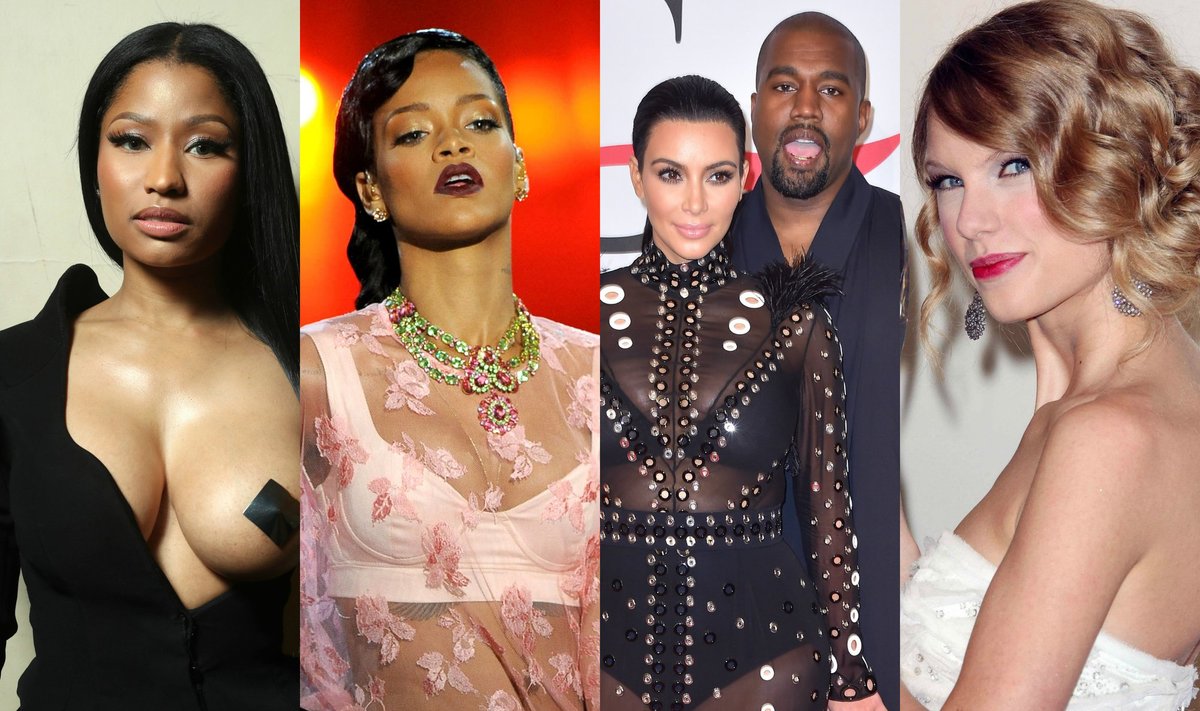 Nicki Minaj, Rihanna, Kanye Westas, Kim Kardashian, Taylor Swift