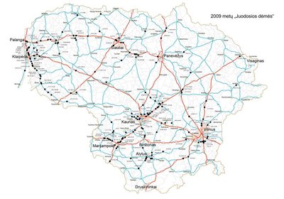 Lietuvos "juodųjų dėmių" žemėlapis 2009 m.