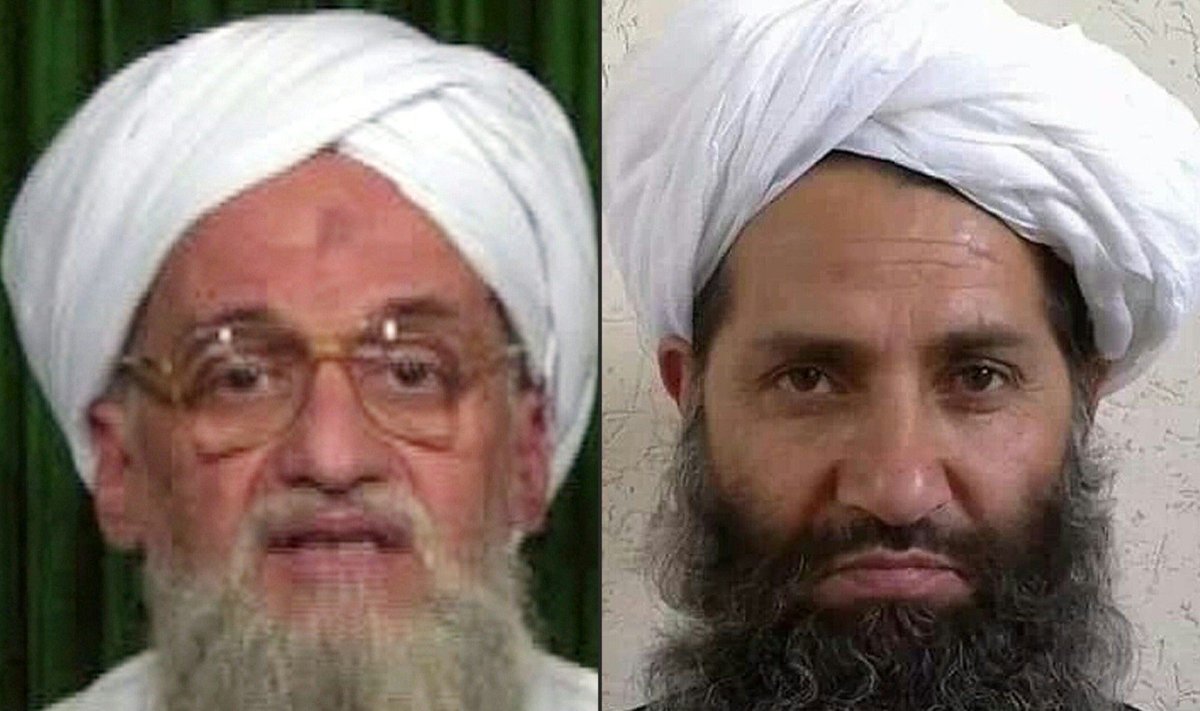Aymanas al-Zawahiris  (k) ir Haibatullahas Akhundzada 9d)