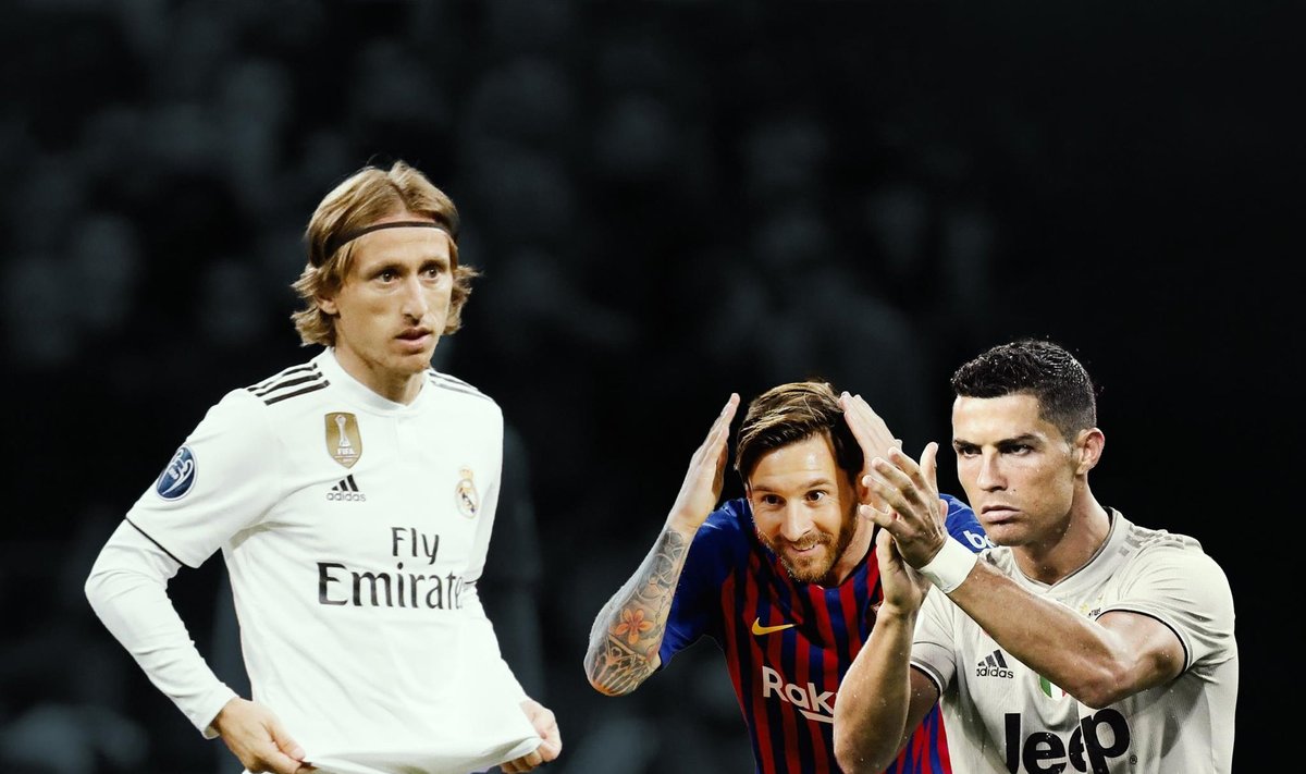 Luka Modričius, Lionelis Messi, Cristiano Ronaldo / DELFI montažas
