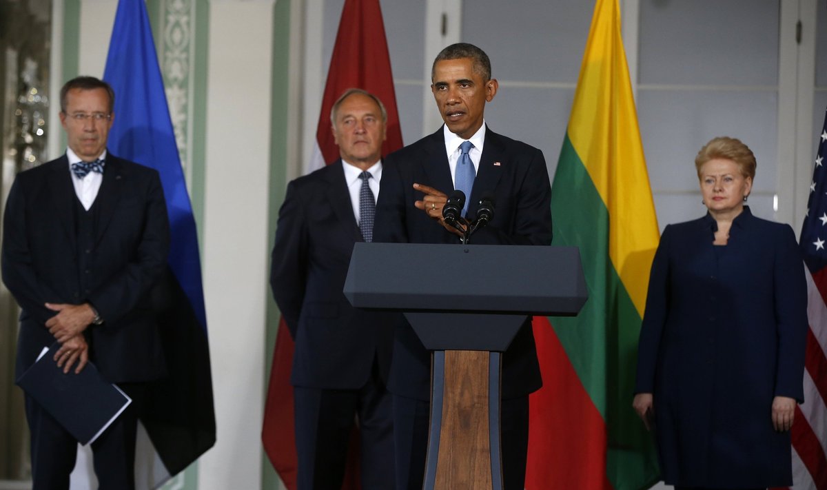 US President Obama with the Baltic states Presidents at a press conference in Tallinn