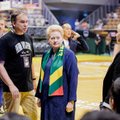 Taipėjaus arenos tribūnose – ypatingas svečias: lietuvių ir latvių dvikovą stebi Grybauskaitė