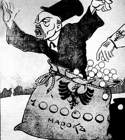 Už vokiečių pinigus Rusiją griaunantis išdavikas Leninas. 1917 m. gegužės karikatūra iš žurnalo „Strekoza“.
