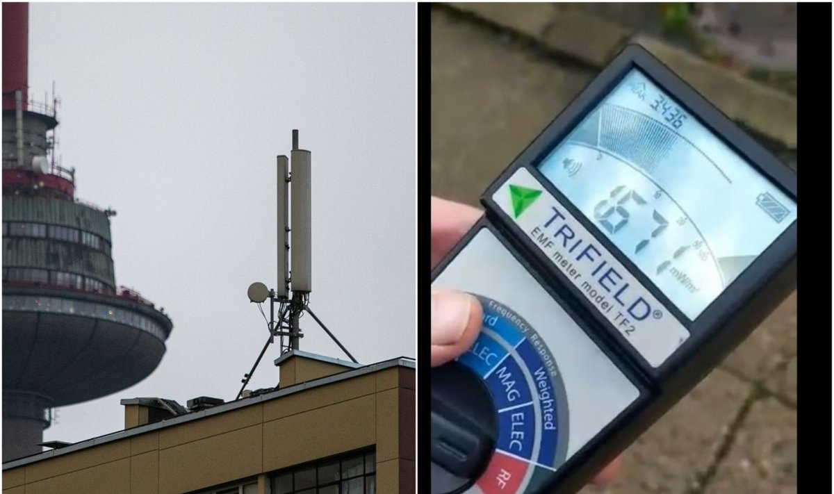 Kairėje – mobiliojo ryšio antena, dešinėje – socialinių tinklų vartotojo atlikti matavimai