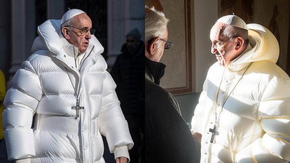 Paaiškėjo, kaip atsirado interneto hitu tapusi nuotrauka su popiežiumi Pranciškumi, dėvinčiu baltą pūkinį paltą: išdavė viena detalė