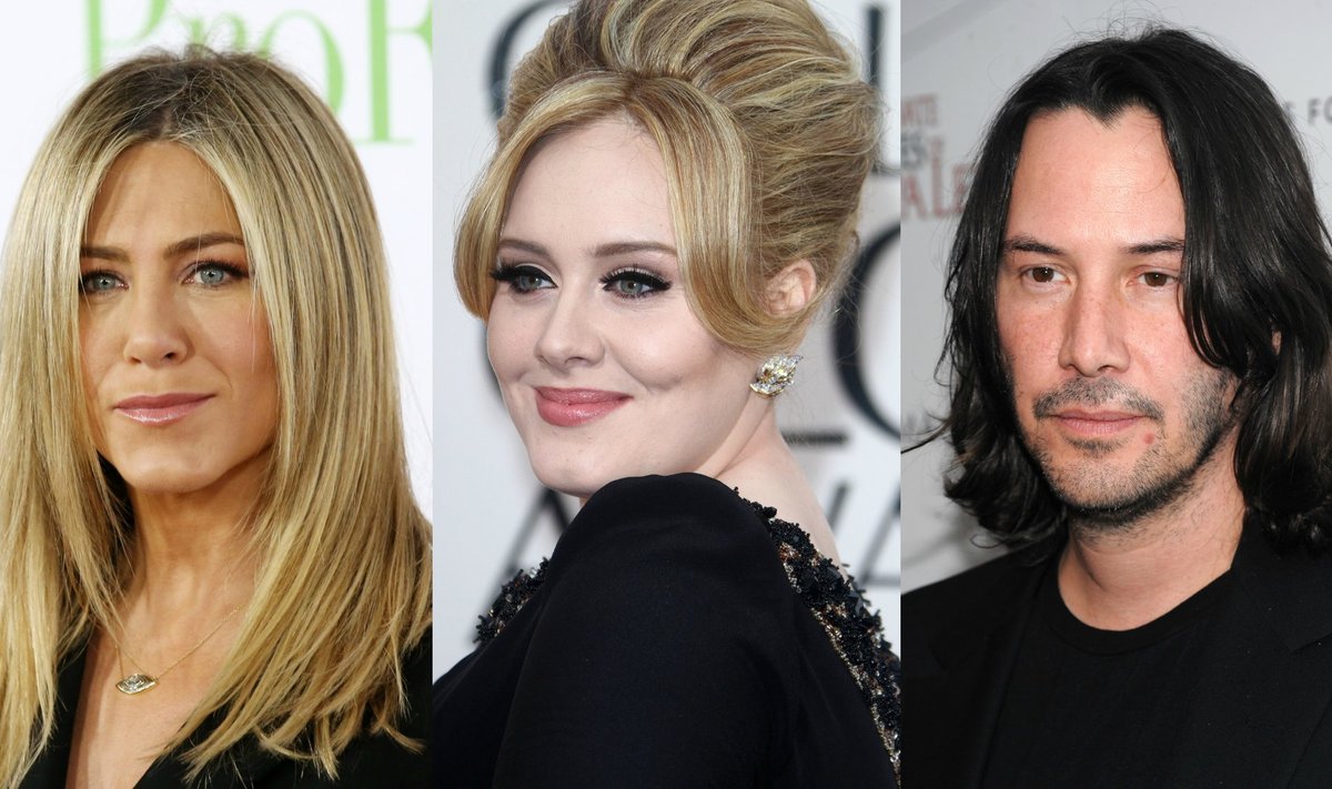 Jennifer Aniston, Adele, Keanu Reeves'as