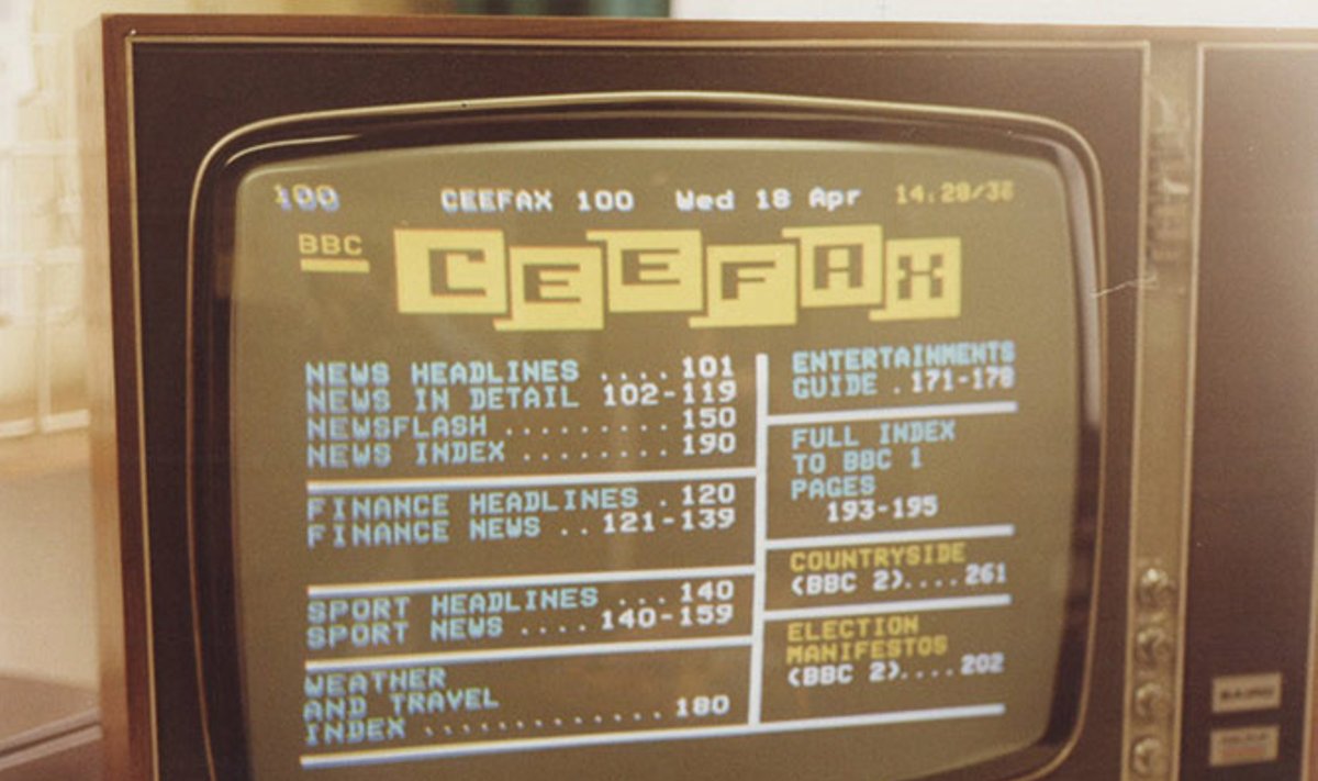 Pirmąją teleteksto sistemą „Ceefax“ sukūrė BBC televizija 1974 metais. Ji buvo sustabdyta tik šiais metais, kuomet Didžiojoje Britanijoje buvo išjungti analogtinės TV siųstuvai (teakdoor.com)