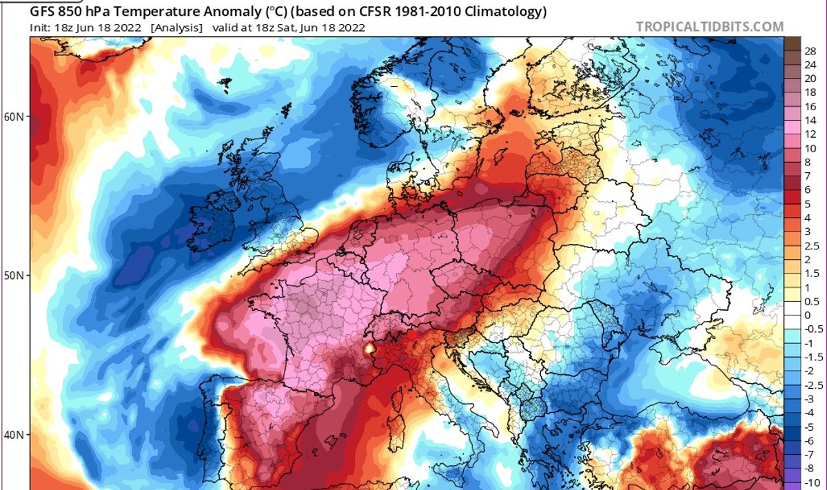 Karščio banga Europoje ir temperatūrų anomalijos. Tropicalbits.com