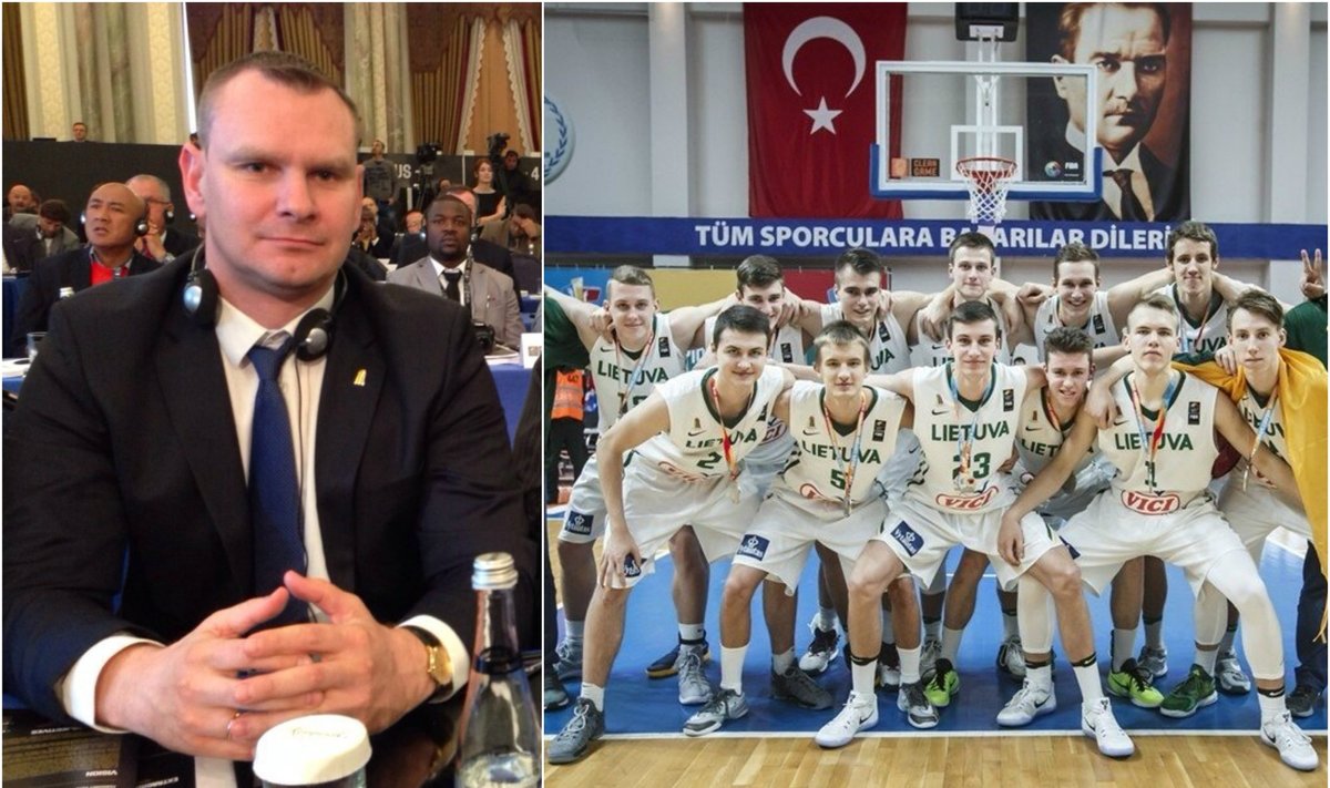 Mindaugas Špokas ir 18-mečių rinktinė (LKF ir FIBA nuotr.)